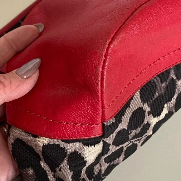 Coach Ocelot RARE Leopard Print Tote Bag with Red Leather Accents - Picture 4 of 8